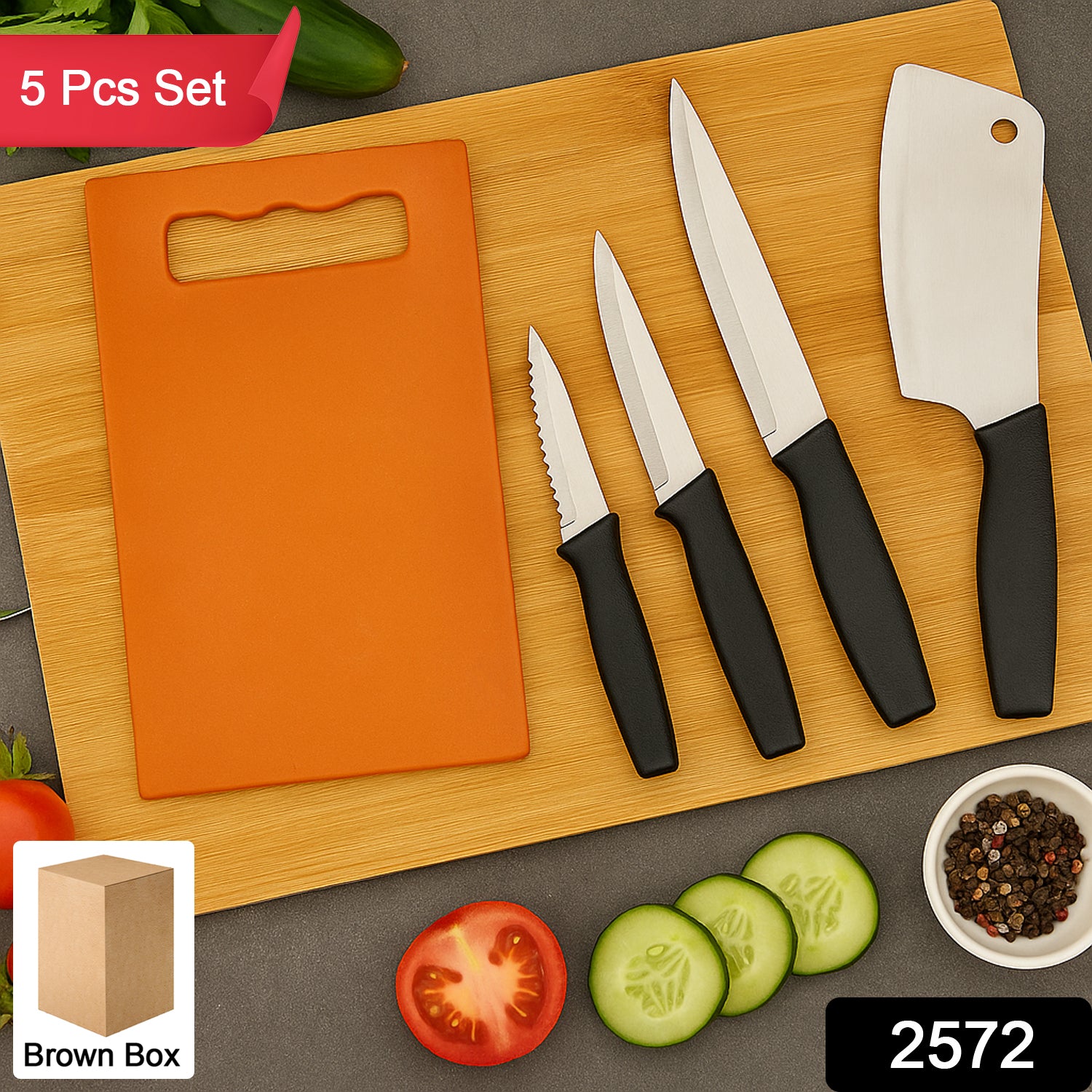 Chopping Board With Knife Set (Pack Of 5) Chopping Board With Knife Set (Pack Of 5)